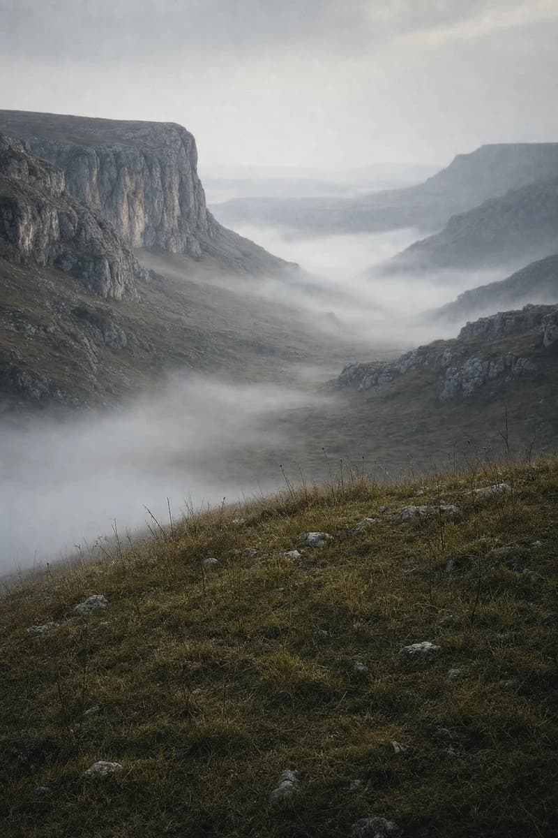 A mist-filled valley from Hush’s soundscapes