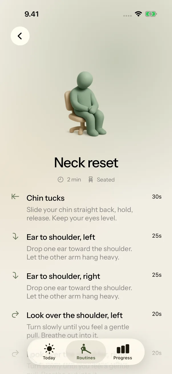 Neck reset’s steps with their timings