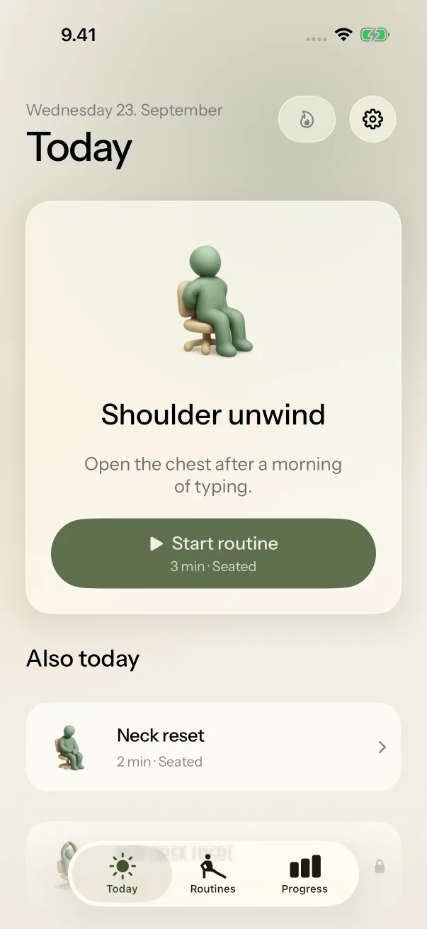 Unbend’s Today screen suggesting Shoulder unwind